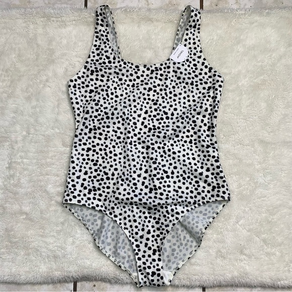 Monki Other - New Monki One Piece Nilla Swimsuit Black White Scoop Neck Polka Dot Large